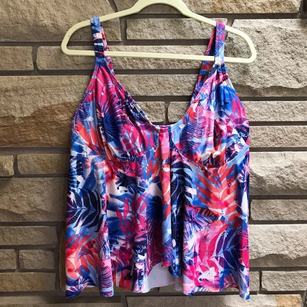 Swimsuits for All Flowy Tankini Swimsuit Top Pink tropical Print size 22